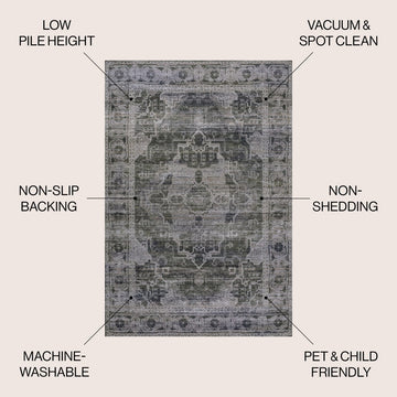 Alanya Ornate Medallion Washable Area Rug